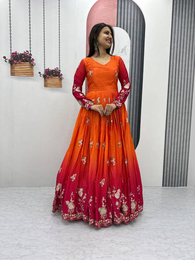 AK 017 Chinon Wear Designer Gown Exporters In India